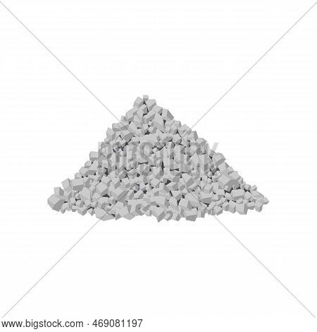 Heap Of Crashed Rock Or Stones Isolated On White Background. Building Material Pile Cartoon Illustra