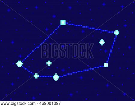Tucana Constellation In Pixel Art Style. 8-bit Stars In The Night Sky In Retro Video Game Style. Clu
