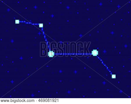 Vulpecula Constellation In Pixel Art Style. 8-bit Stars In The Night Sky In Retro Video Game Style. 