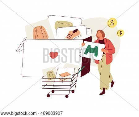Shopping Wish List Concept. Customer Adding Favorite Goods To Online Cart, Trolley, Making Purchases
