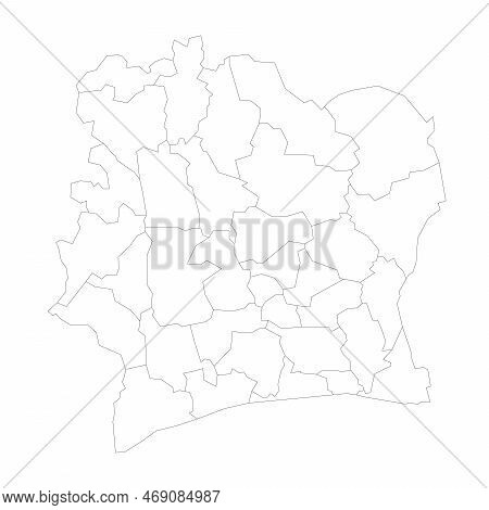 Ivory Coast Political Map Of Administrative Divisions - Regions And Autonomous Districts. Blank Outl