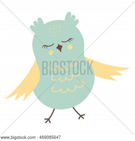 Cute Funny Haughty Owl Walking. Forest Bird Cartoon Character.