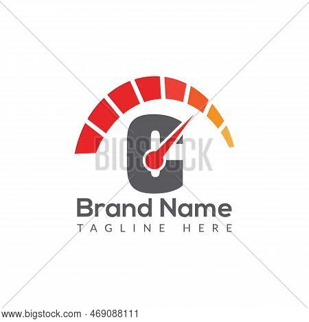 Speed Logo On Letter C Template. Speed On C Letter, Initial Speed Sign Concept