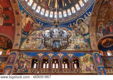 ​​sibiu - Romania. July 17, 2022: Prominent Romanian Orthodox Holy Trinity Cathedral (catedrala Sfan