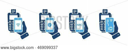 Pos Payment Processing Silhouette Icon. Approved Cashless Transaction Nfc Technology Pay Process Gly