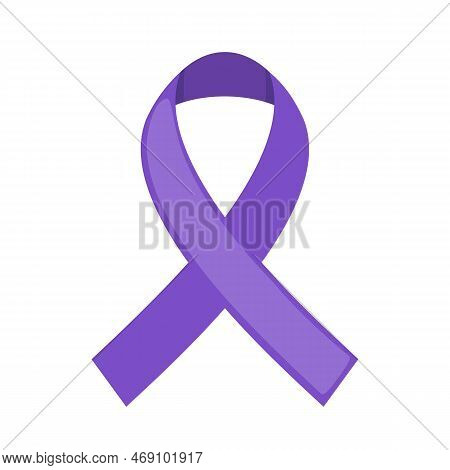 Purple Ribbon Icon In Flat Style Isolated On White Background. Symbol For Dementia Awareness Month. 
