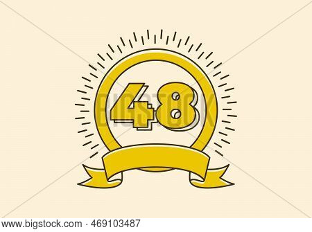 Vintage Retro Yellow Circle Badge With Number Fourty Eight On It