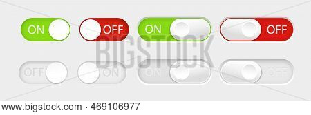 On And Off Toggle Switch Buttons. Material Design Switch Buttons Set. Vector