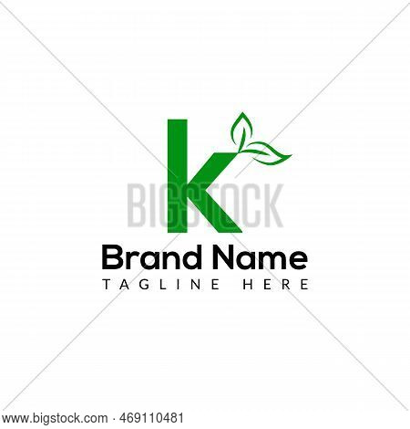 Eco Logo On Letter K Template. Eco On K Letter, Initial Eco, Leaf, Nature, Green Sign Concept