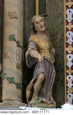 Durdic, Croatia - May 08, 2012: Statue Of The Saint On The Altar Of Saint Barbara In The Parish Chur