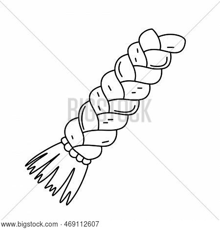 A Braid Of Hair In Hand Drawn Doodle Style. Vector Illustration Isolated On White Background.