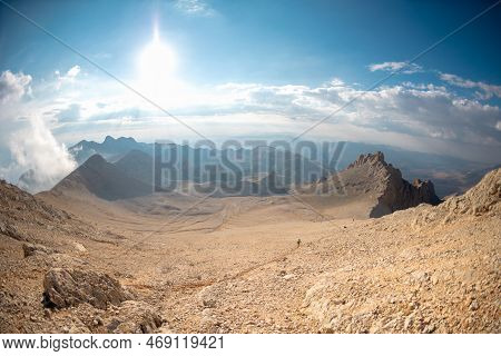 Aladaglar National Park. Cloudy Mountain Landscape. Glacial Mountains, Hills. Transmountain Trips. T