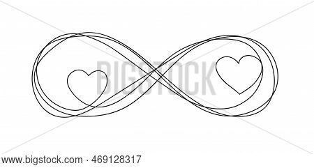 Infinity Love Icon. Continuous Line Art Drawing Hearts With Infinity Symbol. Vector Illustration