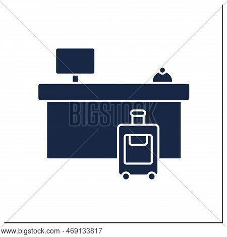 Lobby Glyph Icon. Hall Or Corridor Used As Passageway Or Waiting Room. Registration Desk For Tourist