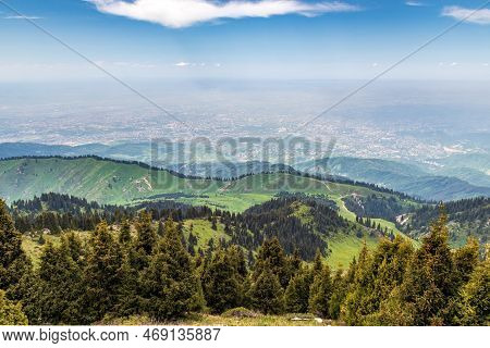 The Famous Mountainous Place Kok-zhailau Overlooking The City Of Almaty, A Popular Hiking Trail For 