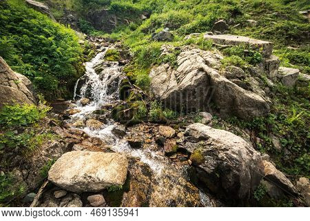 Picturesque Nature In The Vicinity Of Almaty - Qimasar Waterfall In The Kimasar Gorge. Tourist Natur