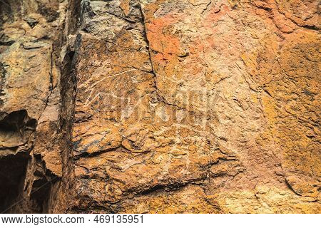 Rock Paintings Of Ancient Cavemen In Central Asia