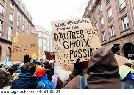 Strasbourg, France - Jan 19, 2023: Placard With Proposal To Other Choises Possible To Finance The Pe