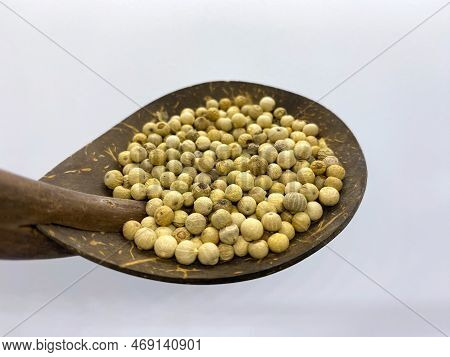 White Pepper In Indonesian Is Called Merica Isolated On White Background. White Pepper Is A Basic In