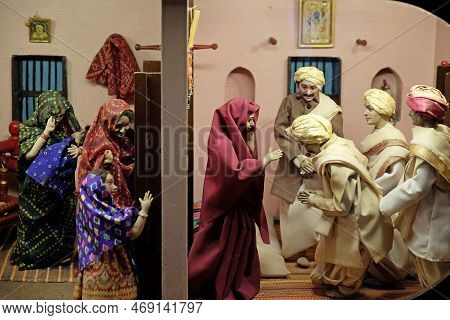 Mumbai, India - February 13, 2020: Scenes From The Life Of Mahatma Gandhi: Seeking Mother Permission