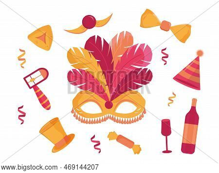 Purim Holiday Banner Design With Carnival Mask And Purim Party Invitation And Poster. Happy Purim.mu