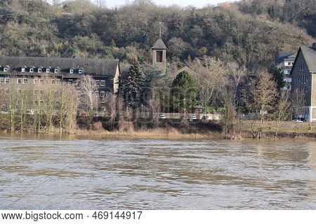 Flood At Niederfell In Moselle Valley During Winter