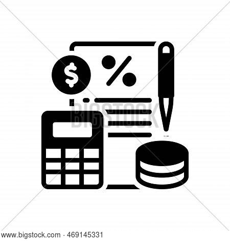 Black Solid Icon For Commission Coins Calculator Calculation Discount Interest Paysheet Balance-shee