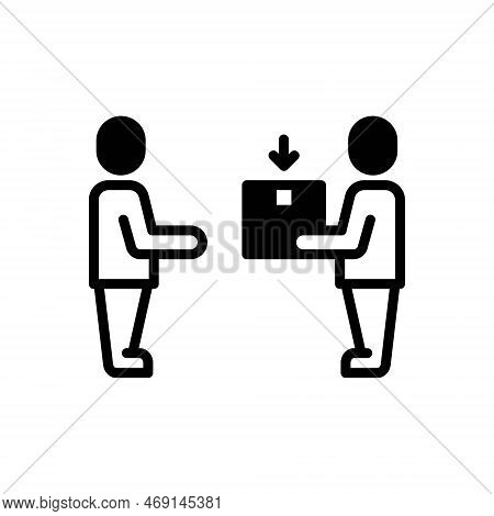 Black Solid Icon For Recipient Receiver Giftee Box Delivery Package Cartoon People Postman Deliverer