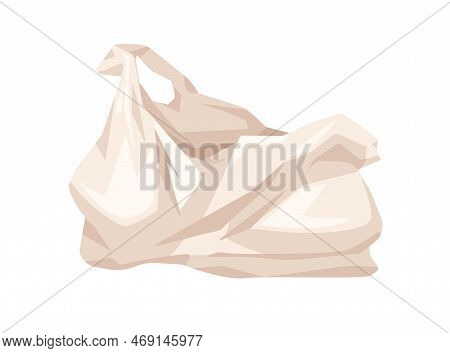 Open Polythene Cellophane Plastic Bag. Used Creasy Polyethylene Grocery Shopping Package. Wrinkled R