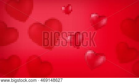 Valentines Day Mozaic Background With Hearts. Red Mozaic Background With Hearts