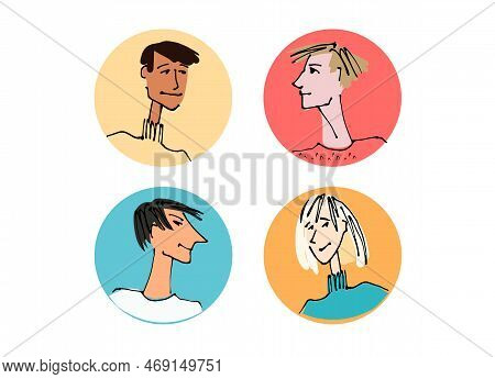 Set Of Avatar Of A Young People On The Bright Background. Flat Style, Isolated Vector Element