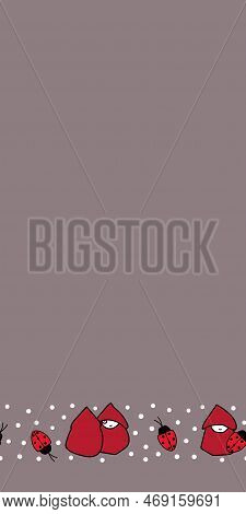 Vector Taupe Seamless Pattern Border With Small Figures. Small People Border Dotted. Red Hooded Figu