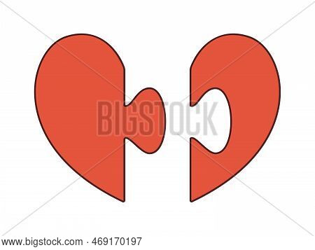 Vector retro heart puzzle pieces. Illustration with couple elements of heart. Happy Valentines day y2k. Love and romance. Jigsaw.