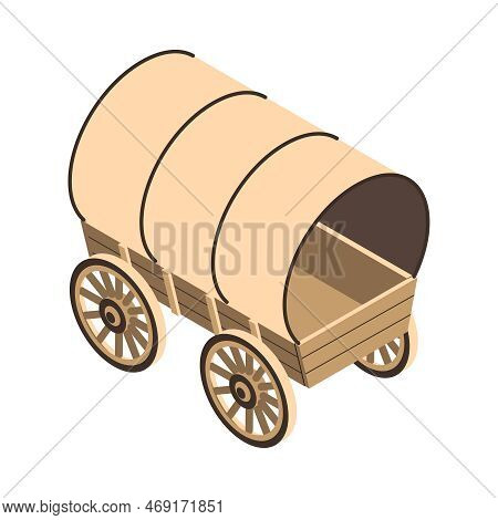 Wooden Wagon Icon On White Background 3d Isometric Vector Illustration