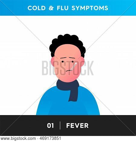 Vector Illustration Of A Person Who Is Experiencing Fever, Fever. A Man With A High Temperature, Wit