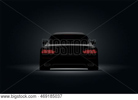 Back Car Light Brake Red Vector Design In Black Background. 3d Car Realistic Dark Design Night Illus