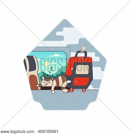 Camping Adventure Badge Design With Car Sleeping In The Train. Travel Logo Graphics. Stock Vector Re