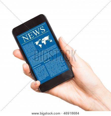 Noticias en el teléfono móvil, teléfono inteligente.