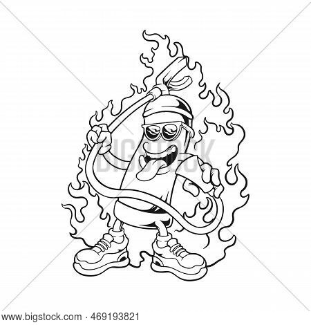 Cool Flaming Fireplug Hydrant With Eyeglass Monochrome Vector Illustrations For Your Work Logo, Merc