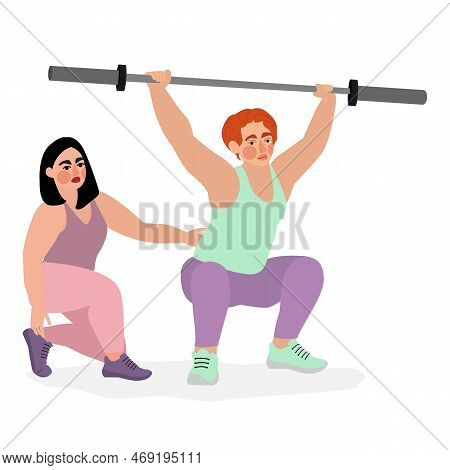 Sport People Individual Personal Trainer Coach In Gym. Men Women Training Exercising Fitness Center 