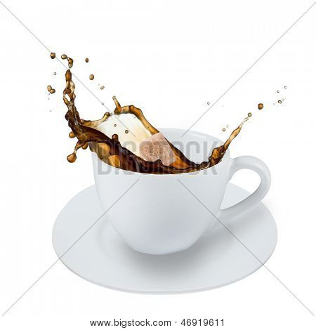 白い背景上に分離されてコーヒー スプラッシュ