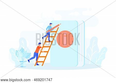 User Manual Illustration. People Characters Reading And Writing Privacy Policy And Terms And Conditi