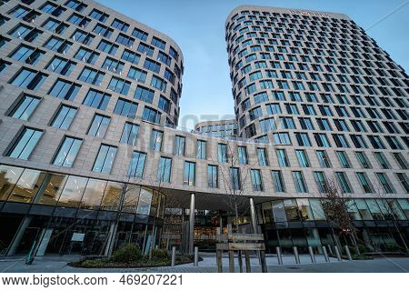 Brussels, Brabant, Belgium 01 20 2023 A Low And Wide-angle View On The Belgian Beobank Bank Modern A
