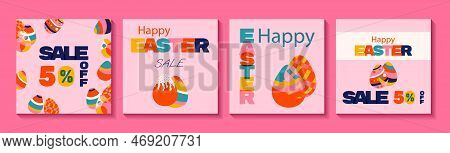 Set Of Happy Easter Sale Posters Vector Illustration