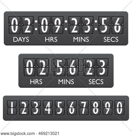 Countdown Clock Timer Mechanical Digits Board Panel Indicator Emblem Vector Illustration