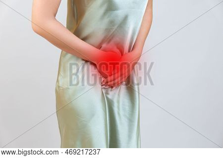 Menstrual Pain, Woman With Stomachache Suffering From Pms , Endometriosis, Cystitis And Other Diseas