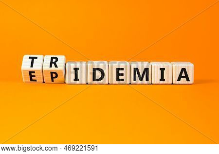Covid-19 Epidemic Or Tridemic Symbol. Concept Word Epidemic And Tridemic On Wooden Cubes. Beautiful 