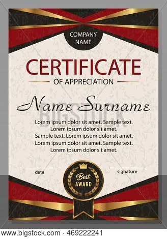 Certificate Of Appreciation, Achievement. Vertical Template Reward. Award Winner.