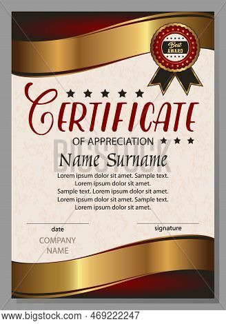 Certificate Of Appreciation. Vertical Template. Winning The Competition. Reward.
