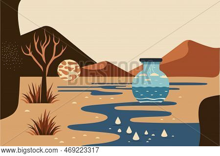 Illustration Of A Desert Exhibiting Scarcity Of Water Resources Made To Illustrate World Water Day